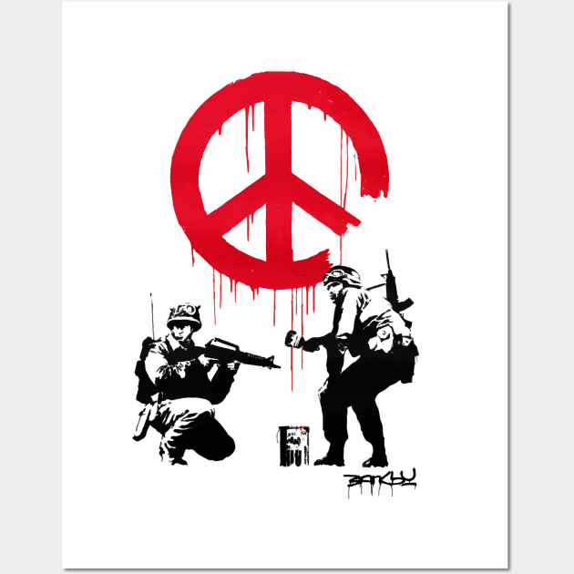 BANKSY Soldiers Painting Peace Sign Wall Art by inkstyl